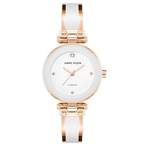 Women's Genuine Diamond Dial Bangle Watch White /Rose Gold